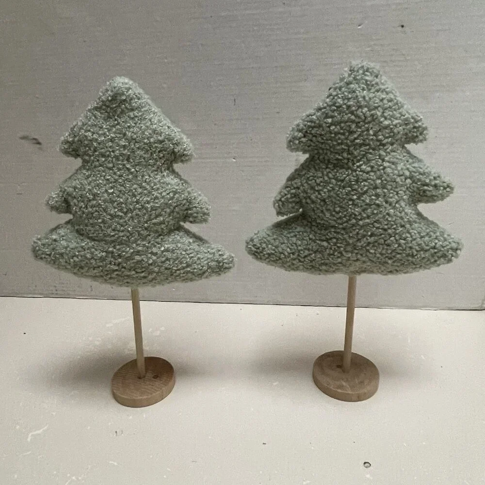 Fuzzy Fleece Rustic Farmhouse Christmas Trees Set of 2 Home Decor Holiday